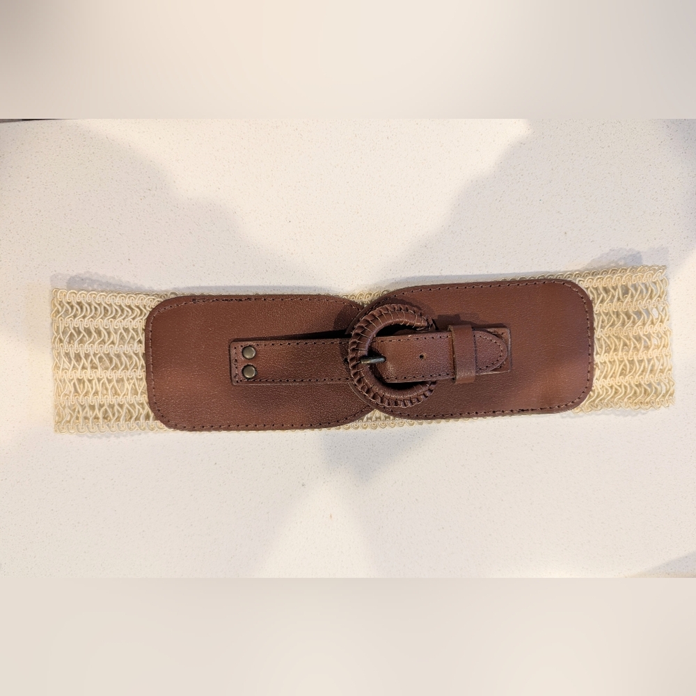 Anthropologie | Brown Leather Woven Belt | Size S - Picture 2 of 7